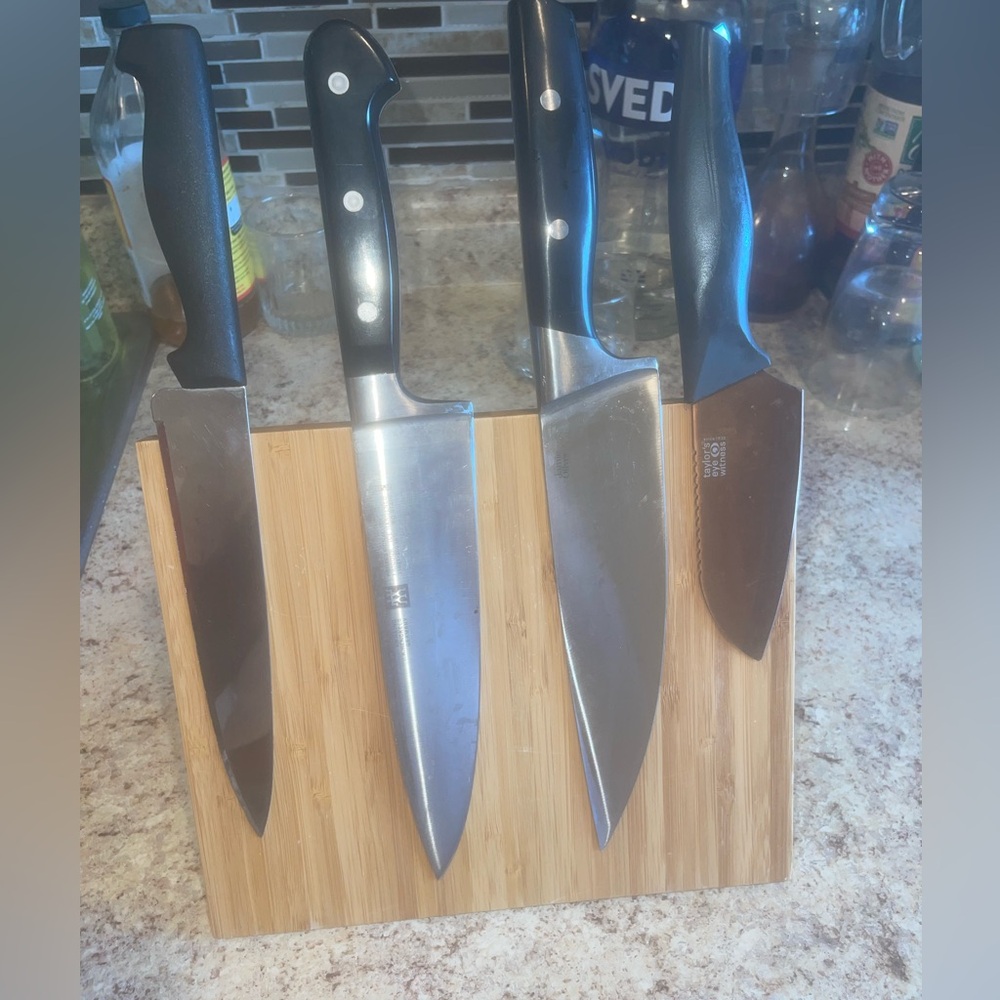 Container store bamboo magnetic knife dock